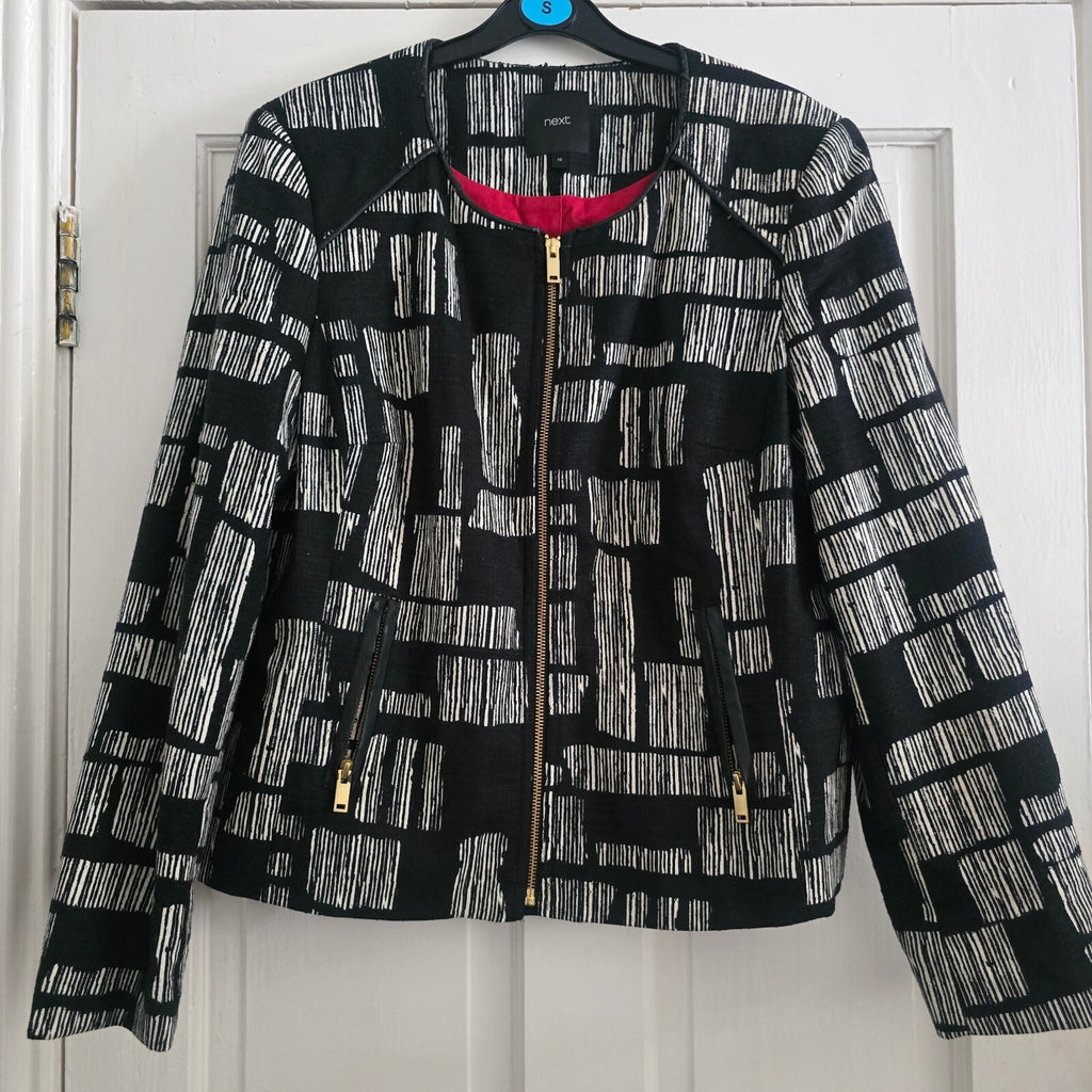 Next Black and White Patterned Zip-Up Jacket Blazer Size 16