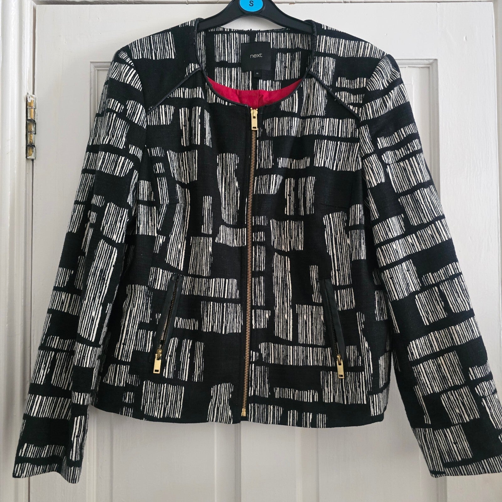 Next Black and White Patterned Zip-Up Jacket Blazer Size 16