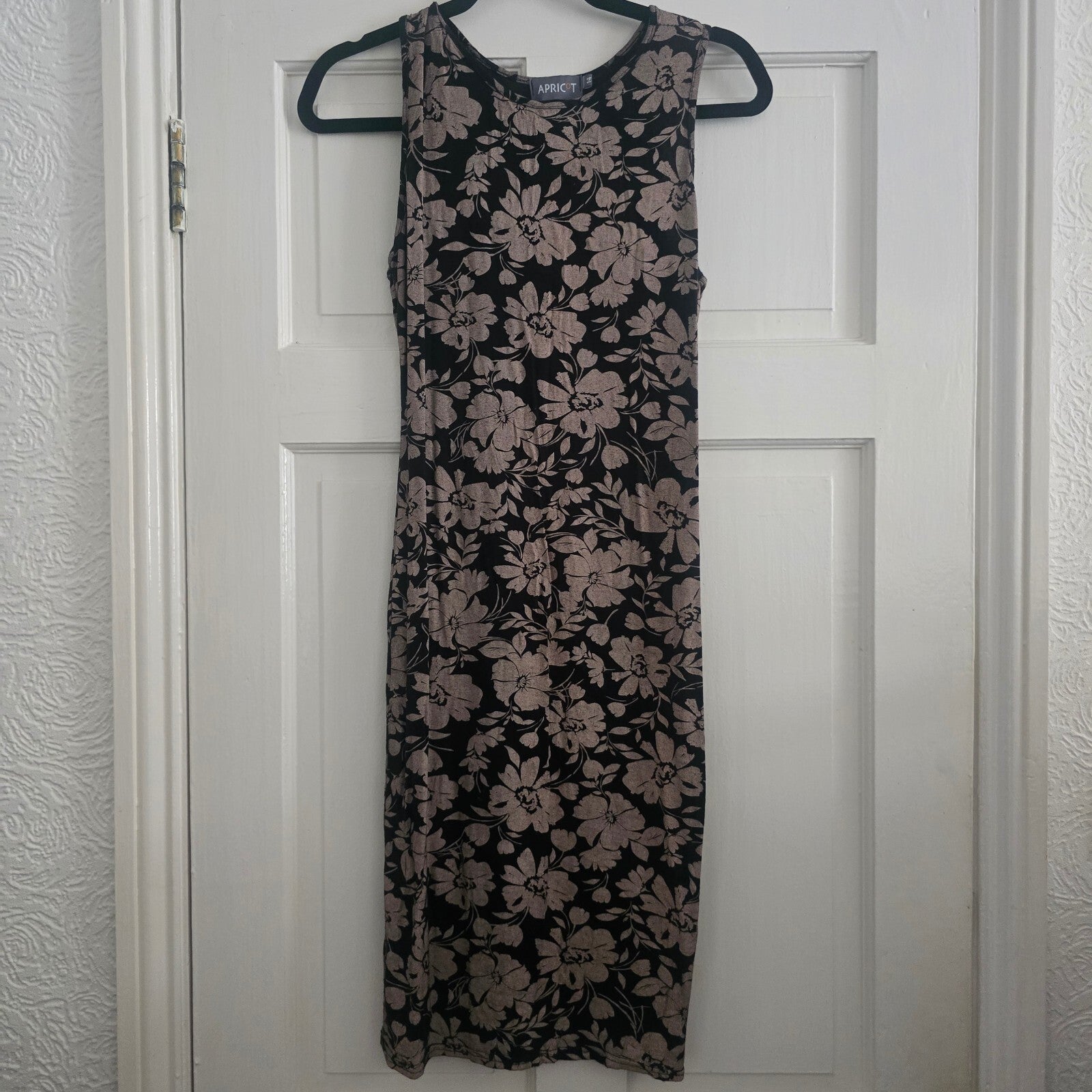 Apricot Black and Beige Floral Sleeveless Midi Dress UK14, jersey, soft, bodycon