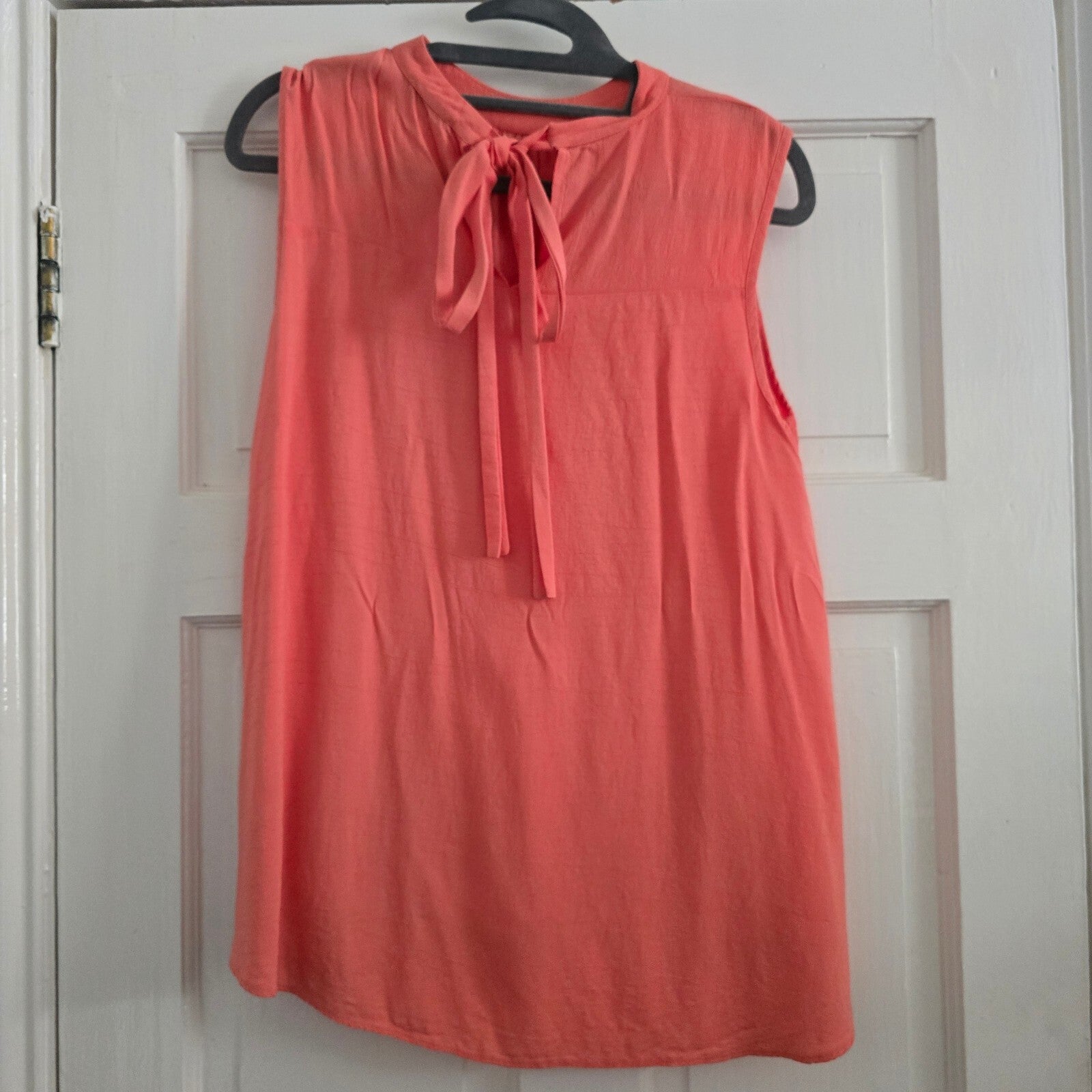 Warehouse Sleeveless Coral Viscose Top Blouse, Tie back neck, UK 10