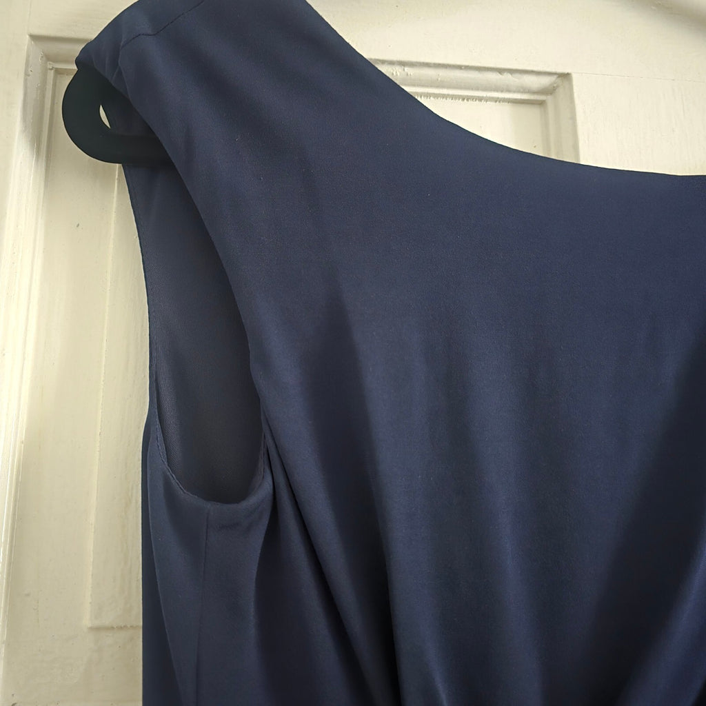 Connected Apparel Navy Blue Sleeveless Ruched Dress  with drape Size 10