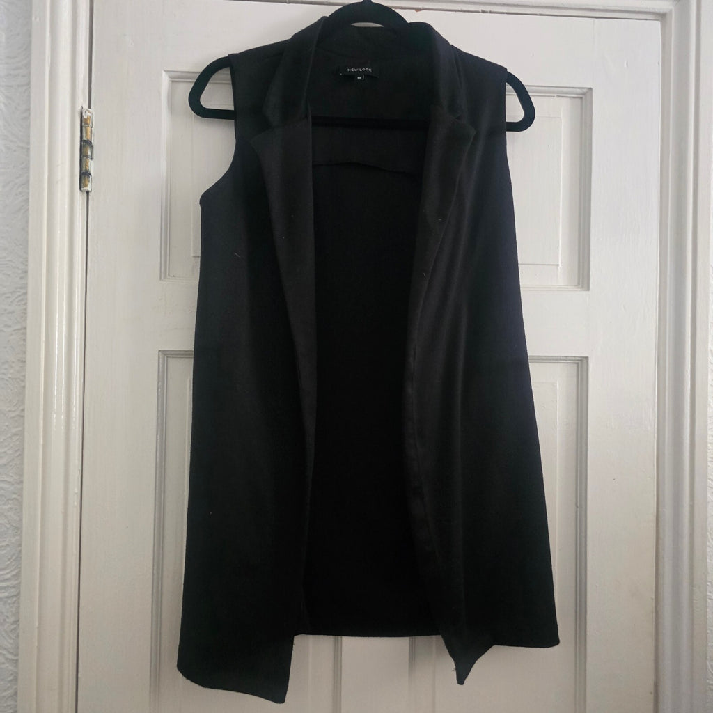 New Look Black Sleeveless Longline Blazer Vest Wasitcoat Size 10