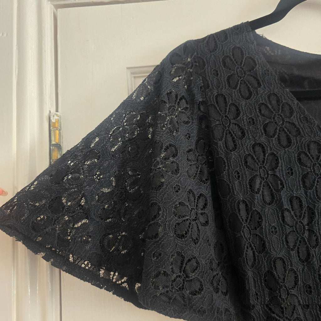 Boohoo Black Lace Fit & Flare Dress UK 10, mini length, floaty