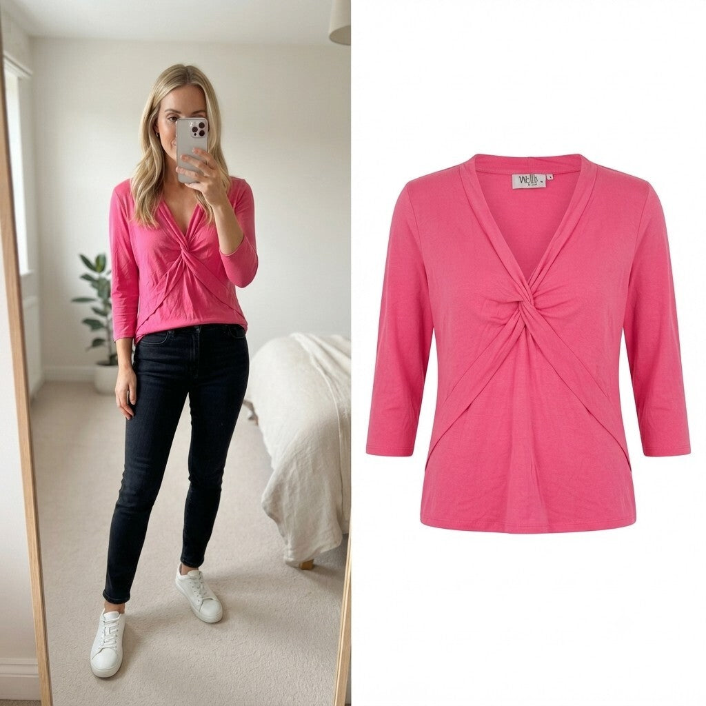 Wallis Petite Hot Pink Wrap Front Top Size 18,