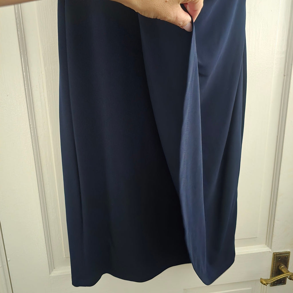 Connected Apparel Navy Blue Sleeveless Ruched Dress  with drape Size 10
