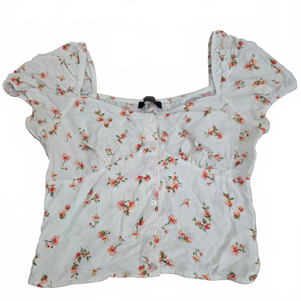 Bershka Floral Puff Sleeve Crop Top - Size S, preppy, cute, summer, holiday