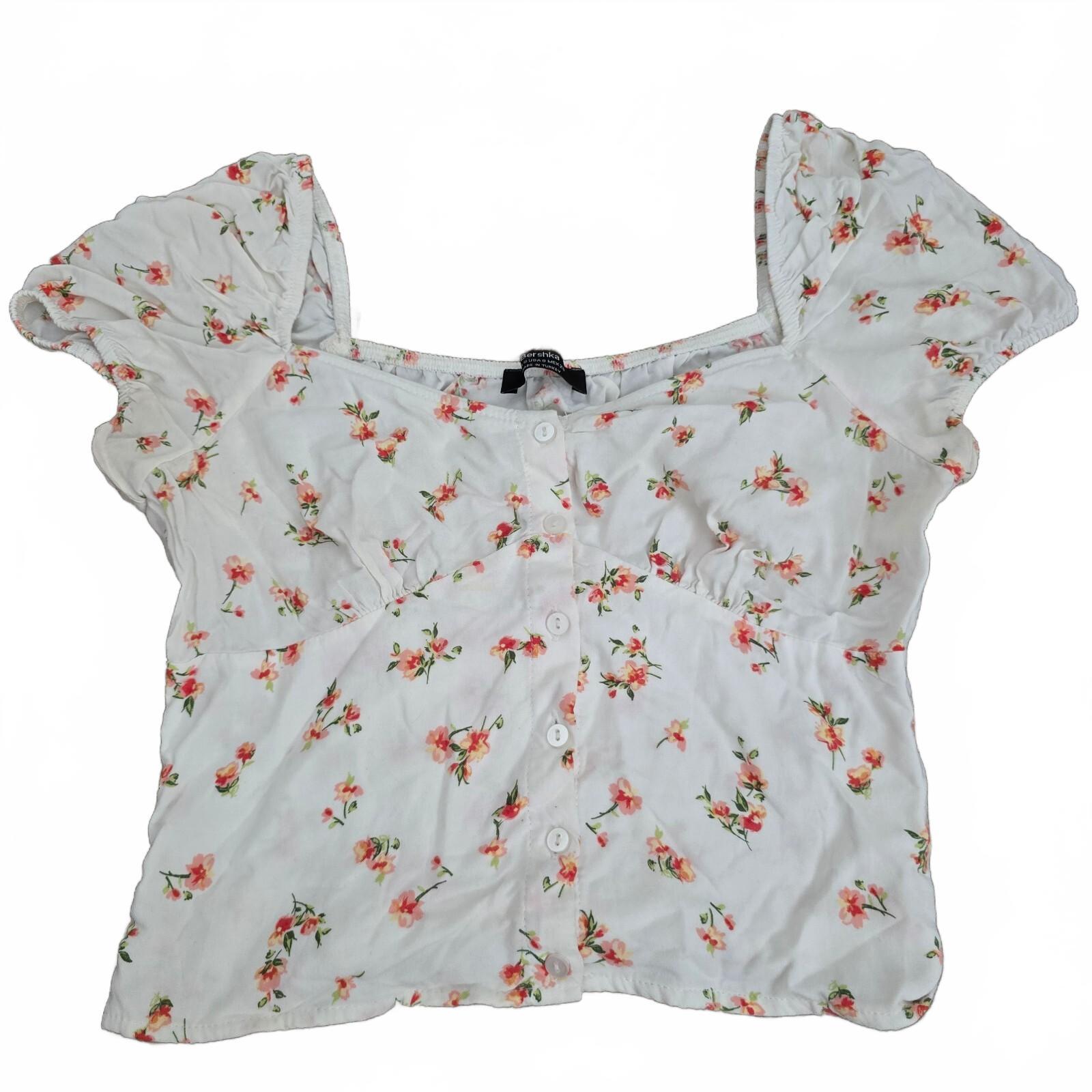 Bershka Floral Puff Sleeve Crop Top - Size S, preppy, cute, summer, holiday