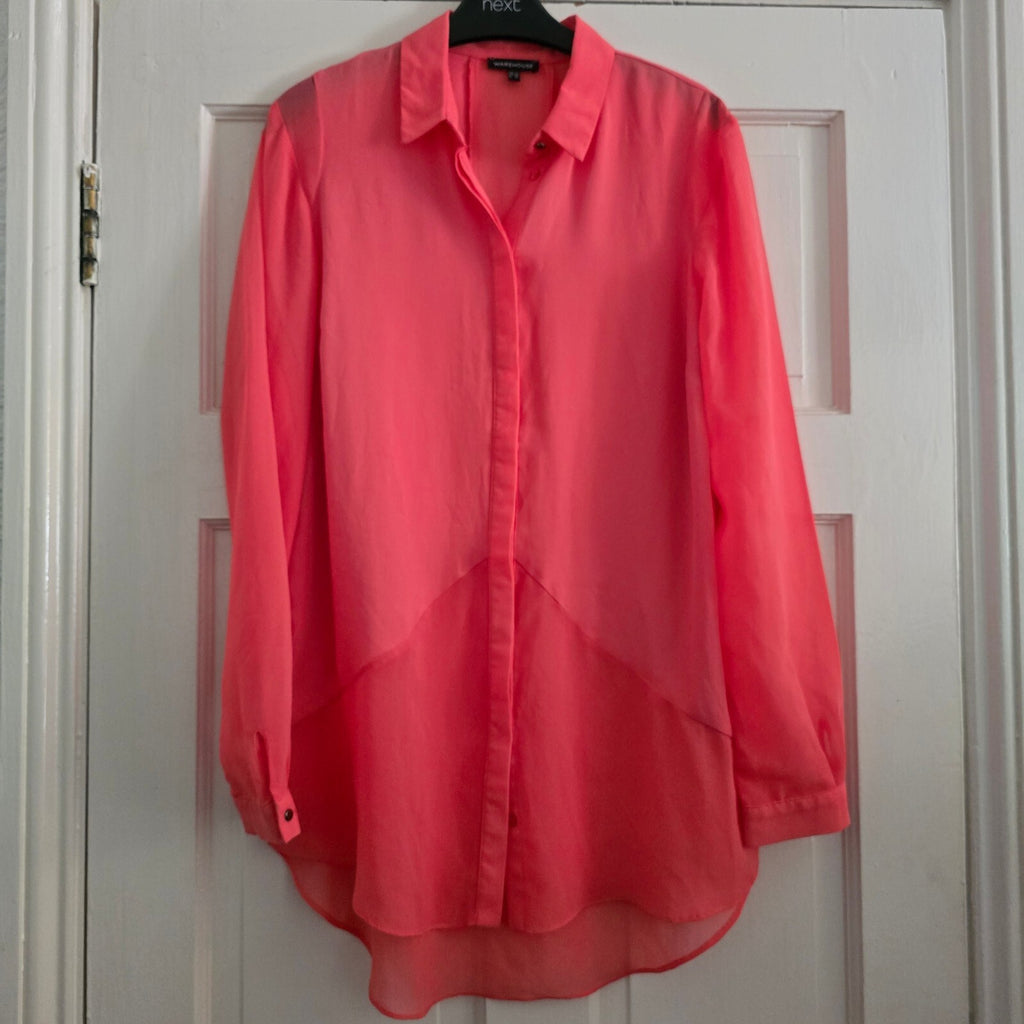 Warehouse Coral Sheer Long Sleeve Blouse, size 12, workwear, office