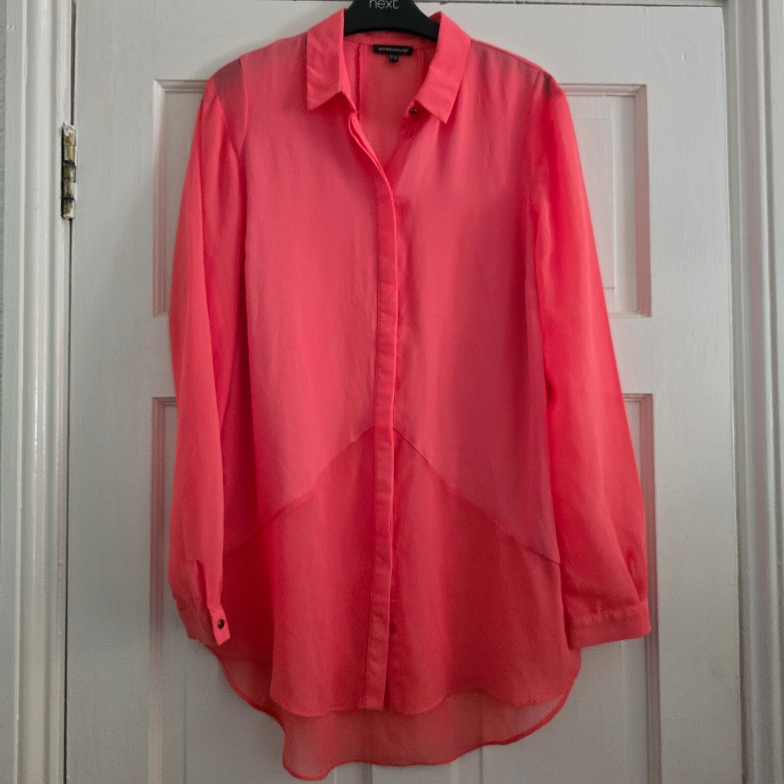 Warehouse Coral Sheer Long Sleeve Blouse, size 12, workwear, office