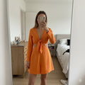 BNWT Bershka orange playsuit, cut out detail, front tie, long sleeve, size M