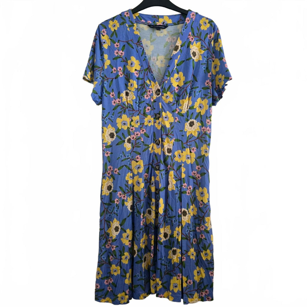 French Connection Blue Floral Viscose Dress UK 14, lightweight, soft fabric