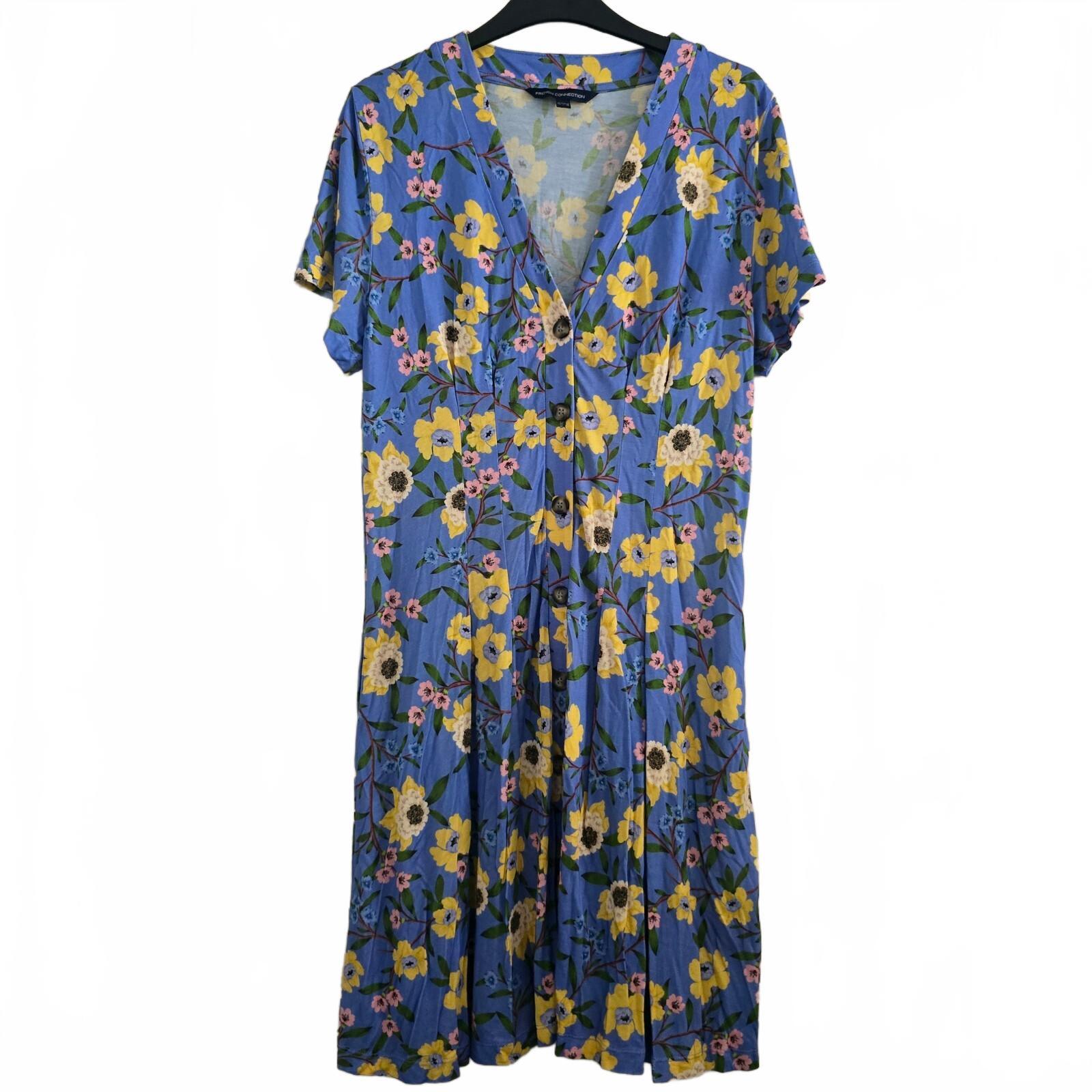 French Connection Blue Floral Viscose Dress UK 14, lightweight, soft fabric