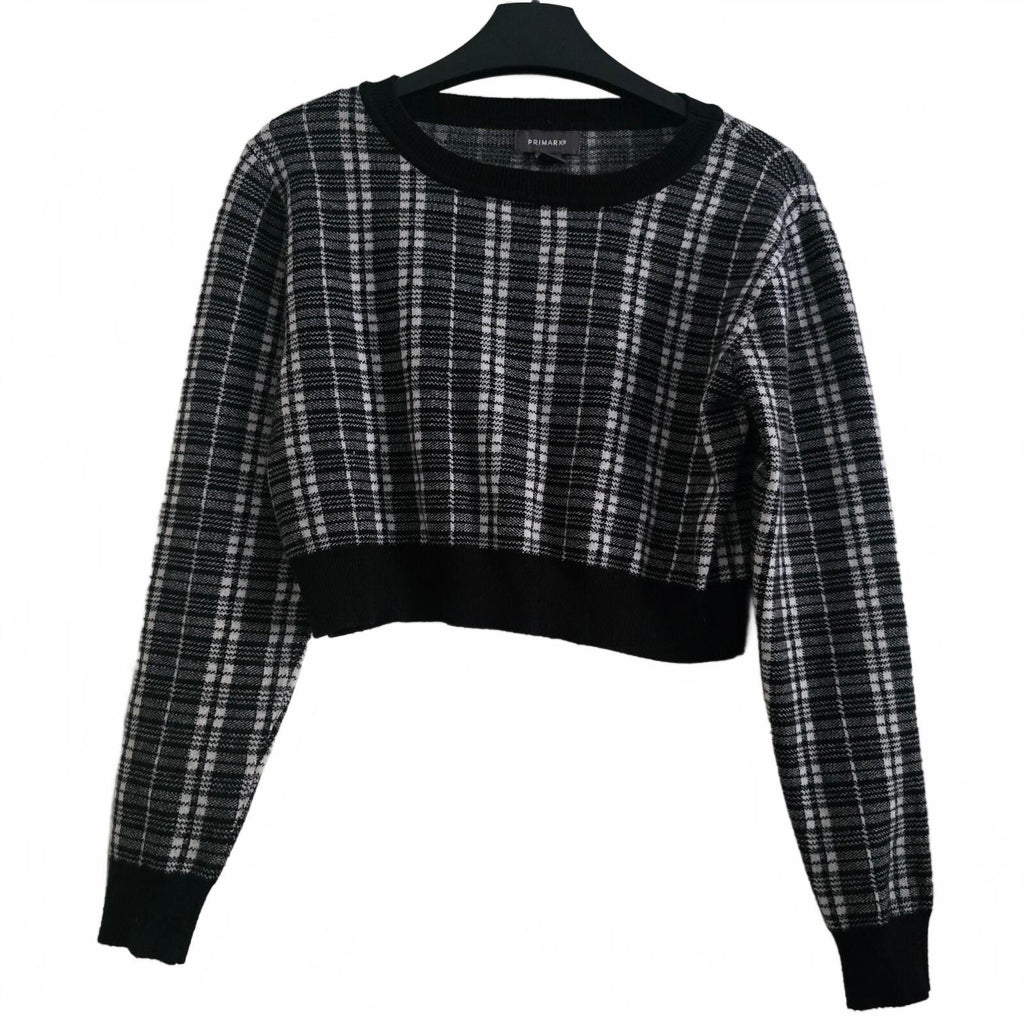 Primark Black and White Checked Cropped Knit Sweater Jumper Size S 10/12