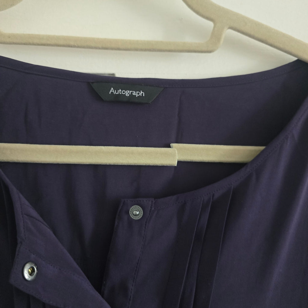 Autograph Blackberry Purple Button-Up Dress UK 8, relaxed fit, pockets, tunic