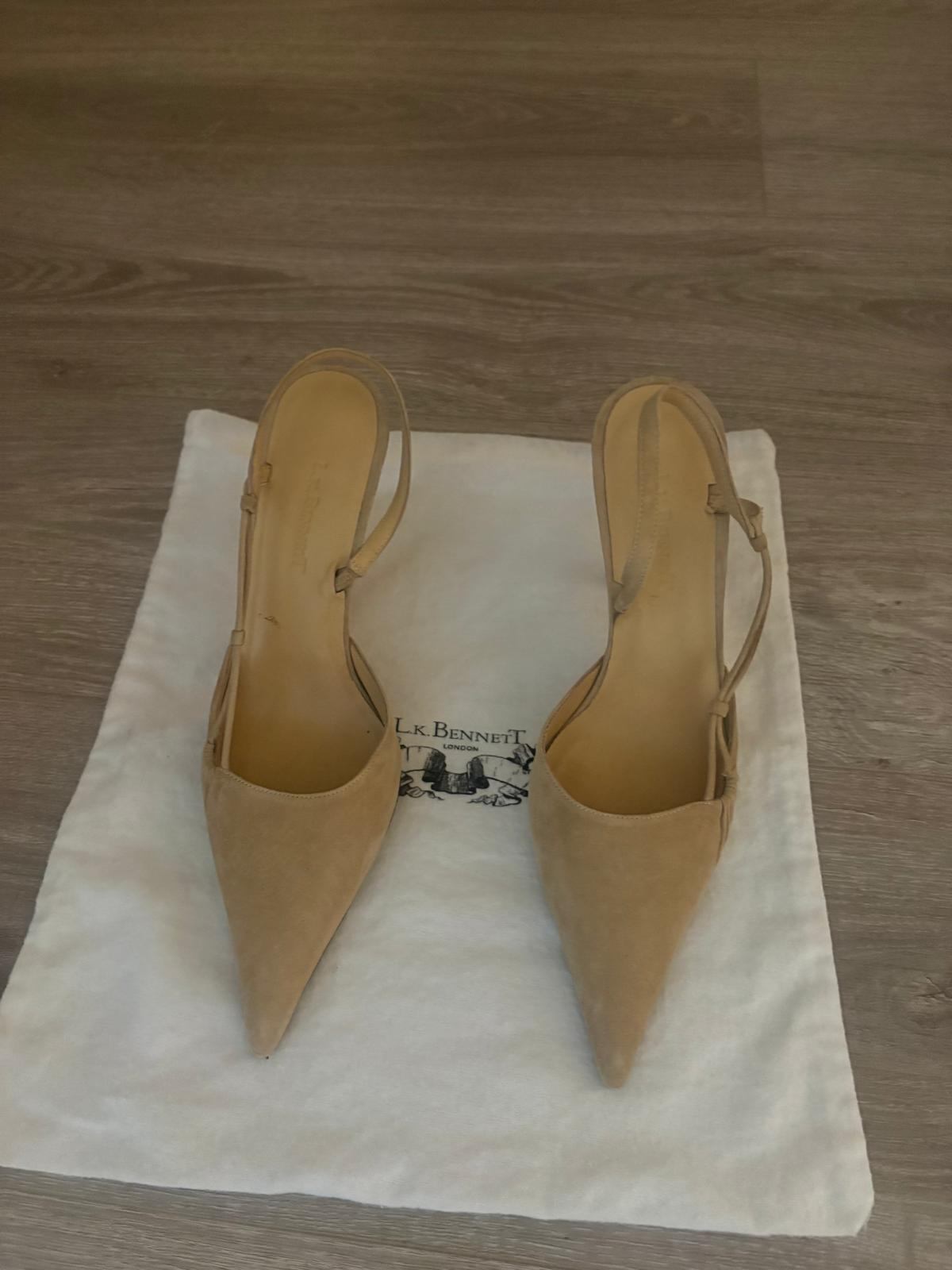 L.K. Bennett Precious Camel Suede Pointed Toe Slingback Heels Size 37.5, BNWT