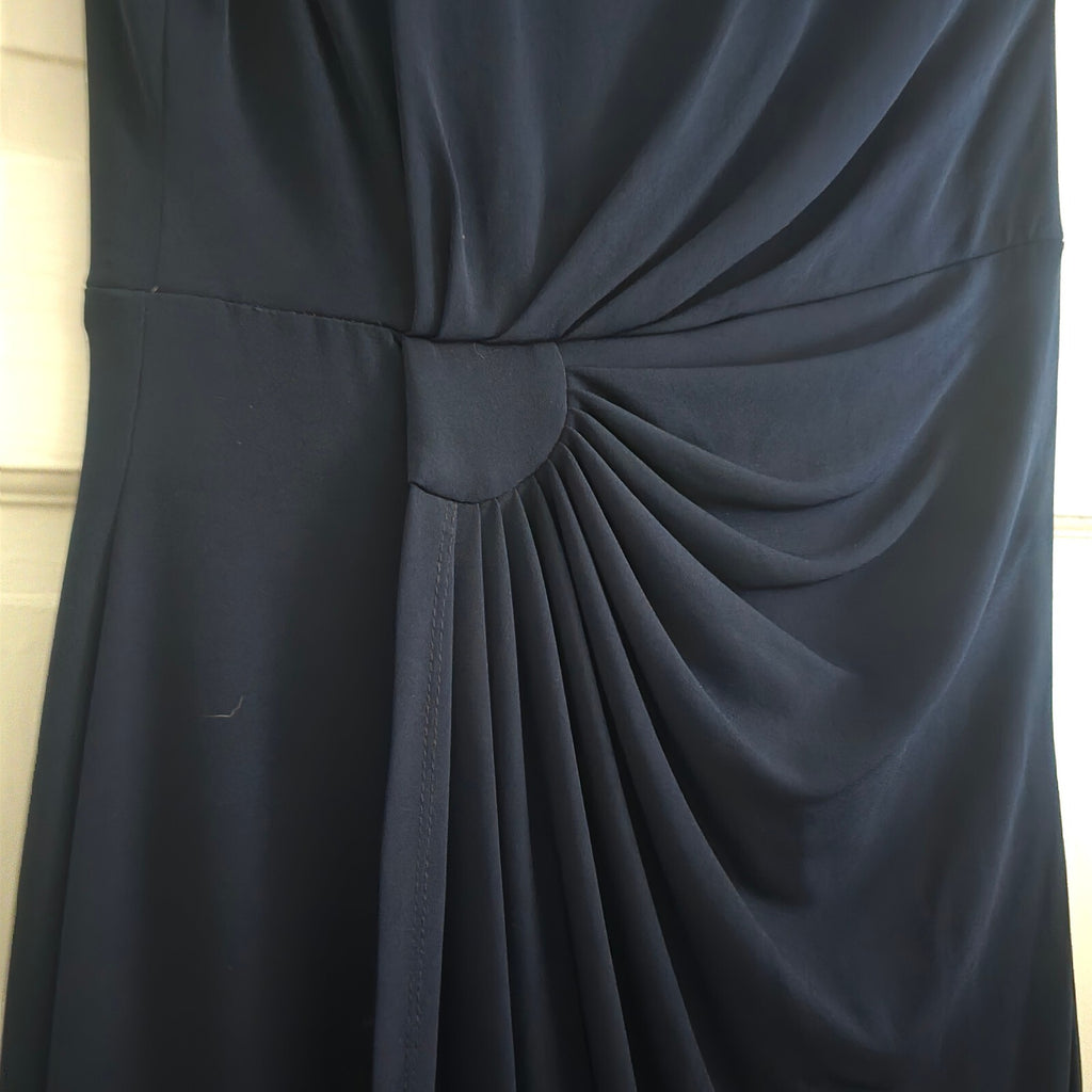 Connected Apparel Navy Blue Sleeveless Ruched Dress  with drape Size 10