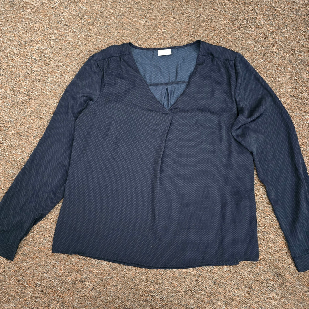 Vila Navy & Teal Spot V-Neck Blouse, Style 'Vimelli', Long Sleeve, 14/16