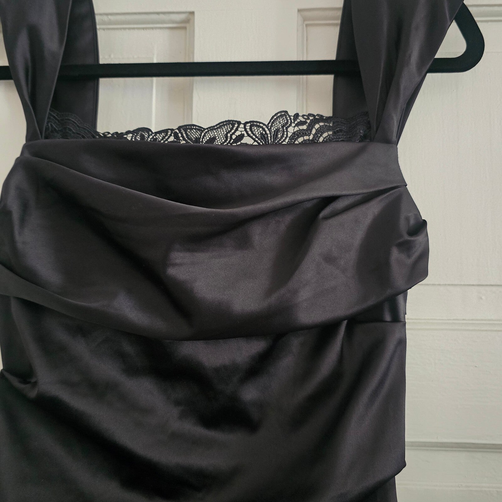 Louis Chin Madgay Boutique Black Satin Ruched Party Midi Dress UK8 glam cocktail