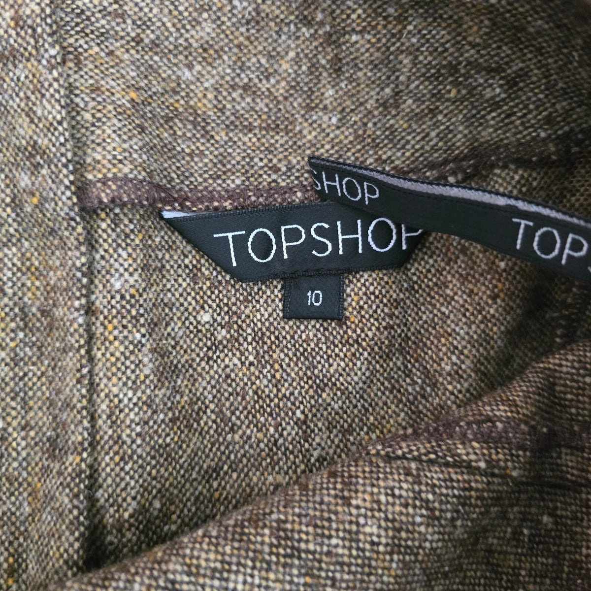 Topshop Brown Tweed Flared Mini Skirt UK Size 10, wool mix, y2k, vintage