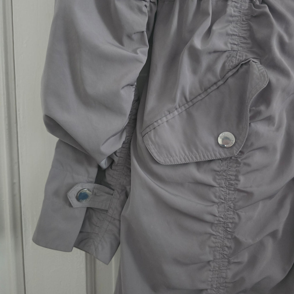 Karen Millen Grey Pale Khaki Hooded Longline Jacket Coat Parka Size 10