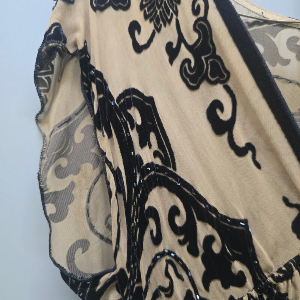 Joseph Beige and Black Velvet Embroidered Silk Mini Dress Size S rare vintage