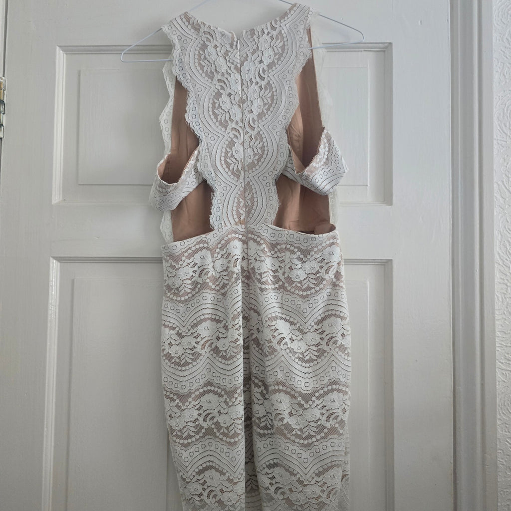 Love Triangle Nude and White Lace Overlay Dress Size 10, bridal, hen party