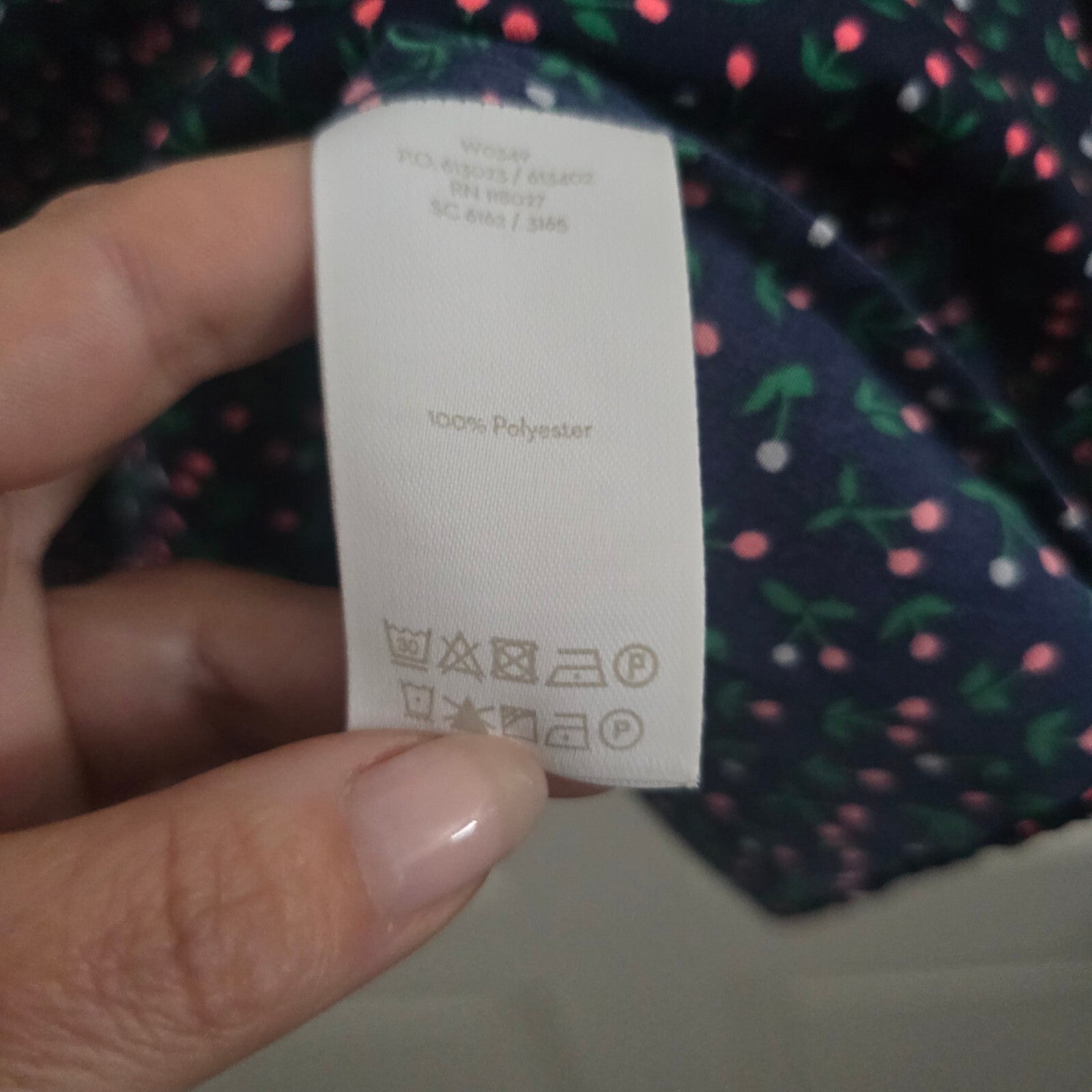Boden Cynthia Navy spotty cherry print lightweight ruffle hem mini dress, 14P