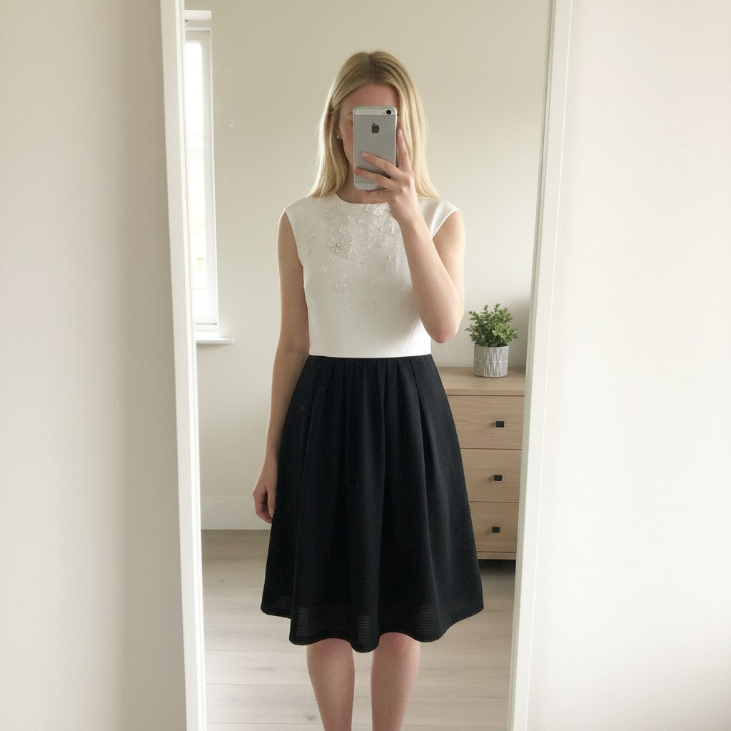Karen Millen Embellished Black and White Dress UK Size 12, BNWT, races, cocktail