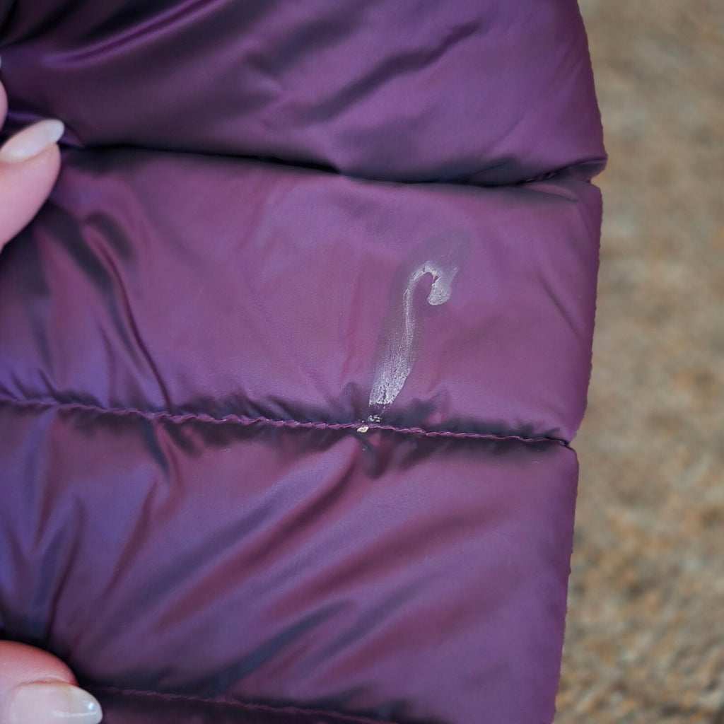 Per Una Deep Purple Puffer Jacket with Faux Fur Hood and Down lining, warm, 14