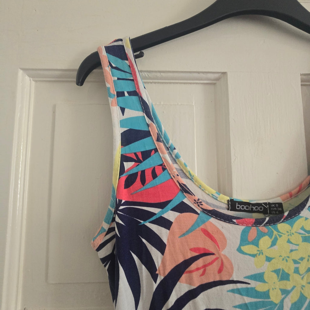 boohoo Tropical Print Bodycon jersey stretch maxi dress, size 8