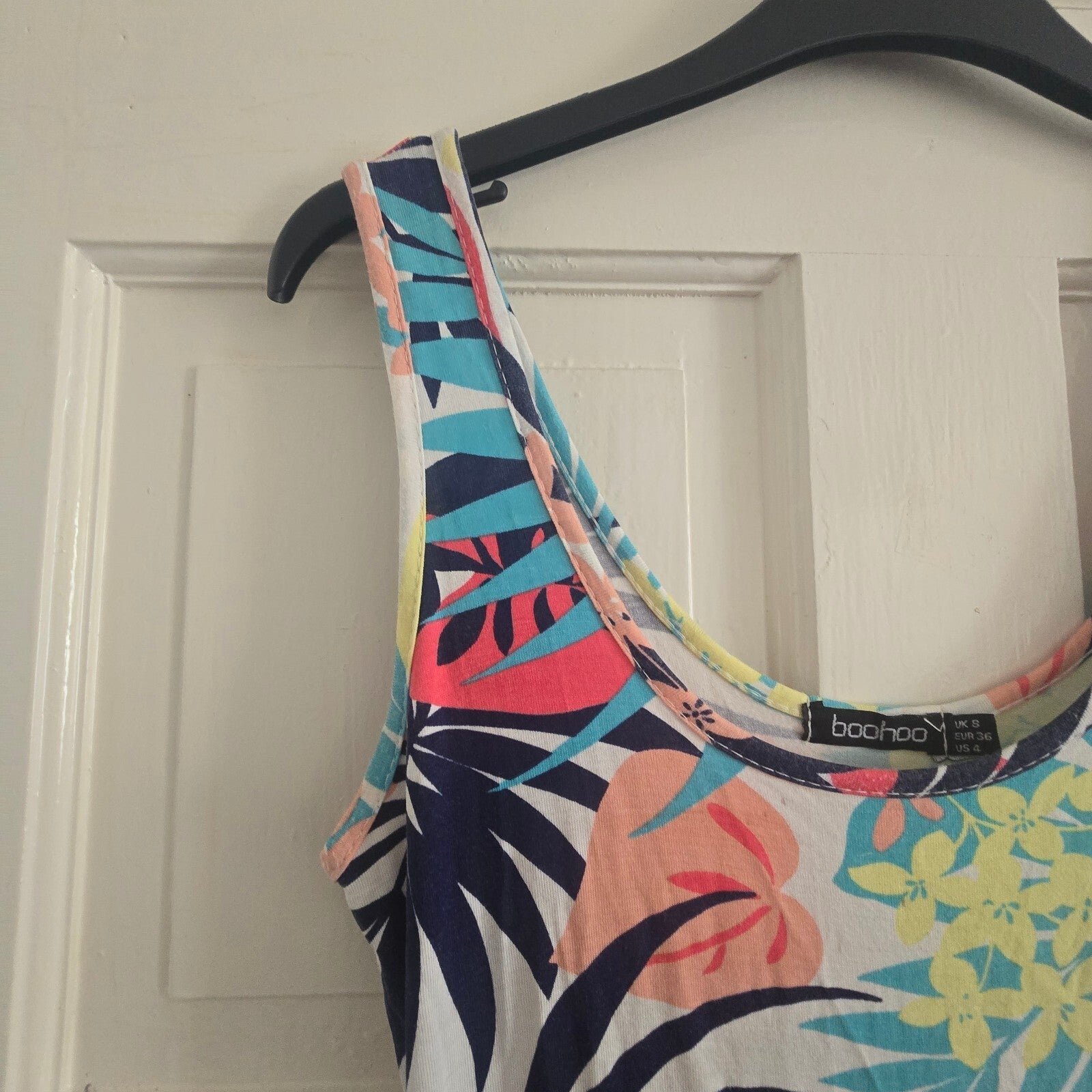boohoo Tropical Print Bodycon jersey stretch maxi dress, size 8