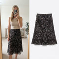 M&S Classic UK 14 Printed A-Line Skirt, animal print, layered, vintage