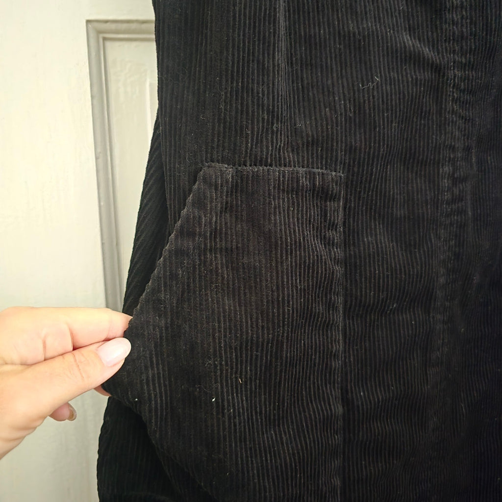 New Look Black Corduroy Pinafore Dress with Front Pockets, UK Size 10