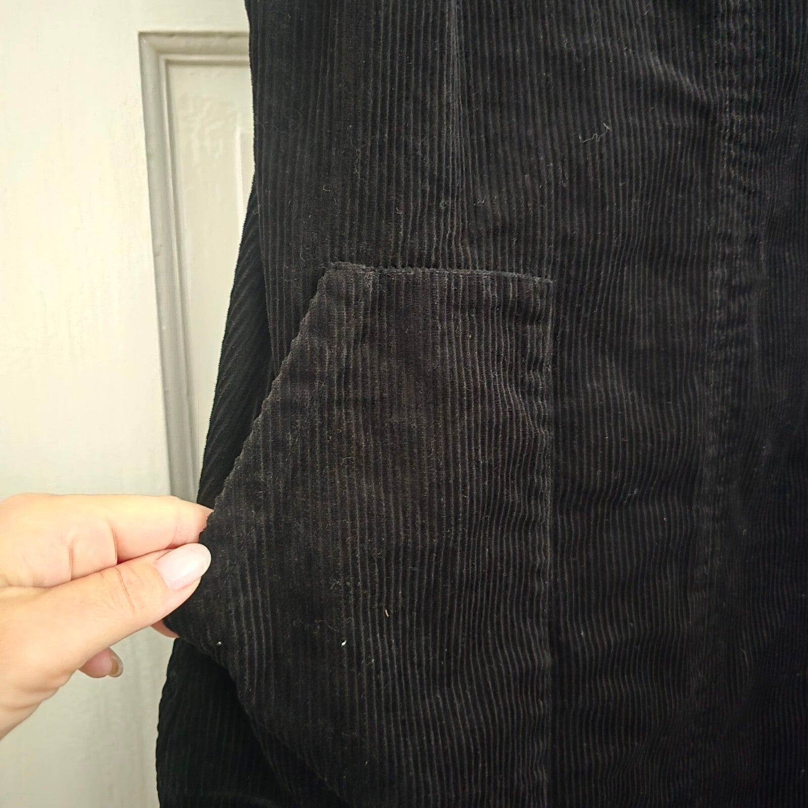 New Look Black Corduroy Pinafore Dress with Front Pockets, UK Size 10