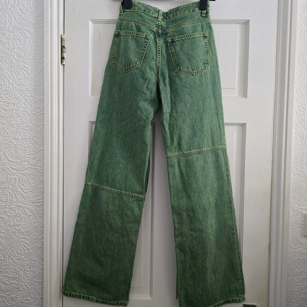 Ganni Green High-Rise Wide Leg Jeans Size 24 retro vintage rare denim