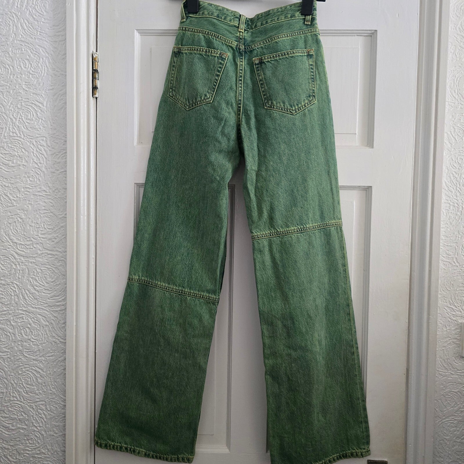 Ganni Green High-Rise Wide Leg Jeans Size 24 retro vintage rare denim
