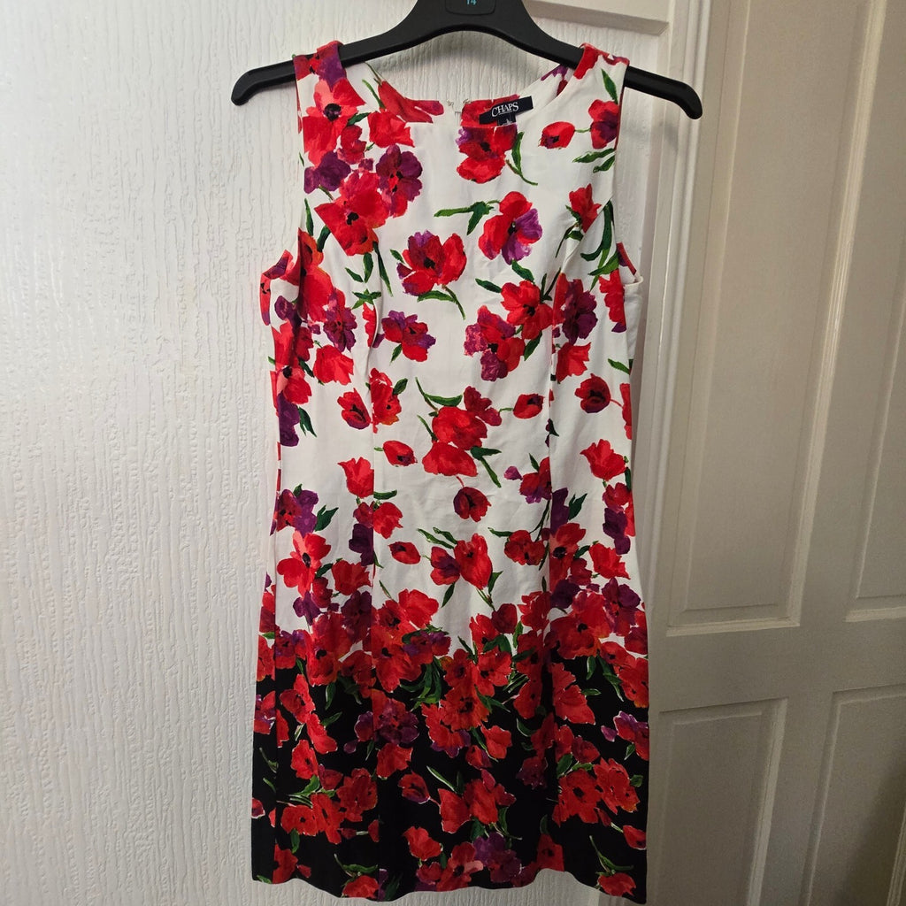 CHAPS Floral Sleeveless Dress with Red and Purple Flowers, poppy, mini, size 8