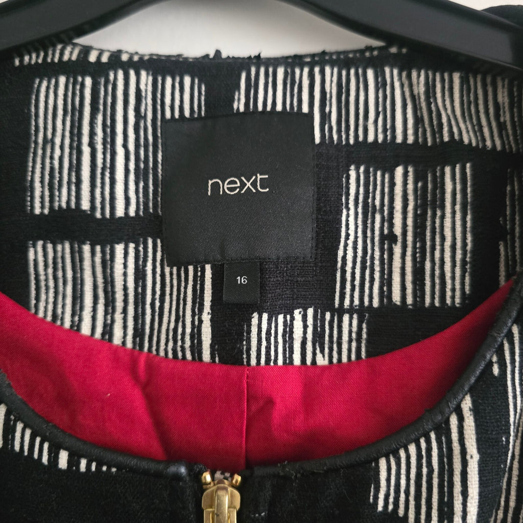 Next Black and White Patterned Zip-Up Jacket Blazer Size 16