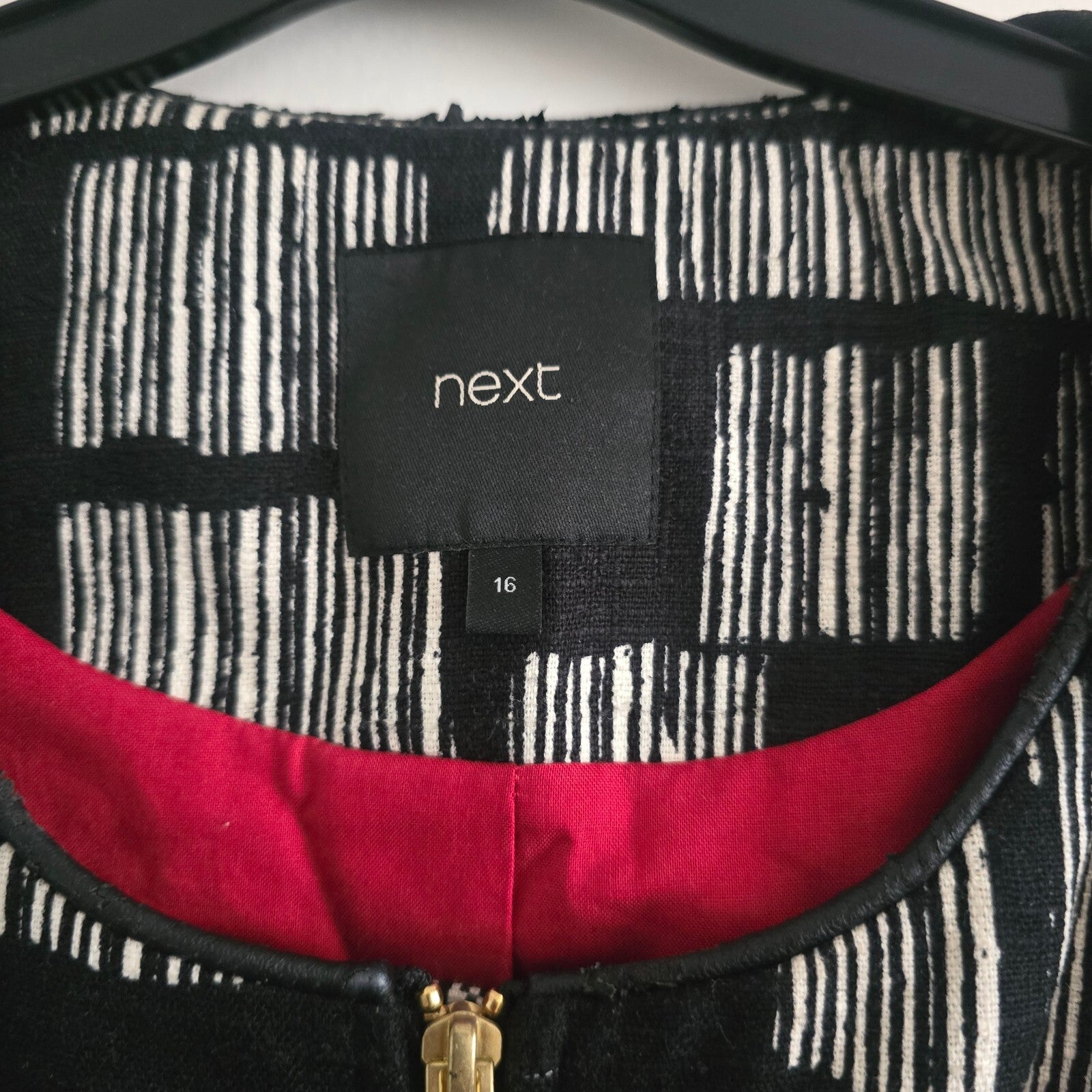 Next Black and White Patterned Zip-Up Jacket Blazer Size 16