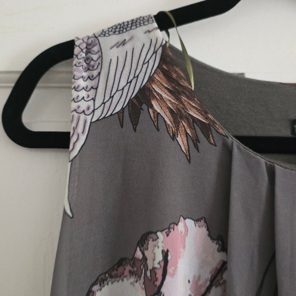 Quiz Sleeveless Tunic Blouse Sleeveless Top with Crane & Floral Print, Small