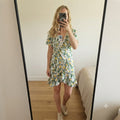 Lasula boutique lemon print mini dress, wrap style, ruffle detail, BNWT size 6