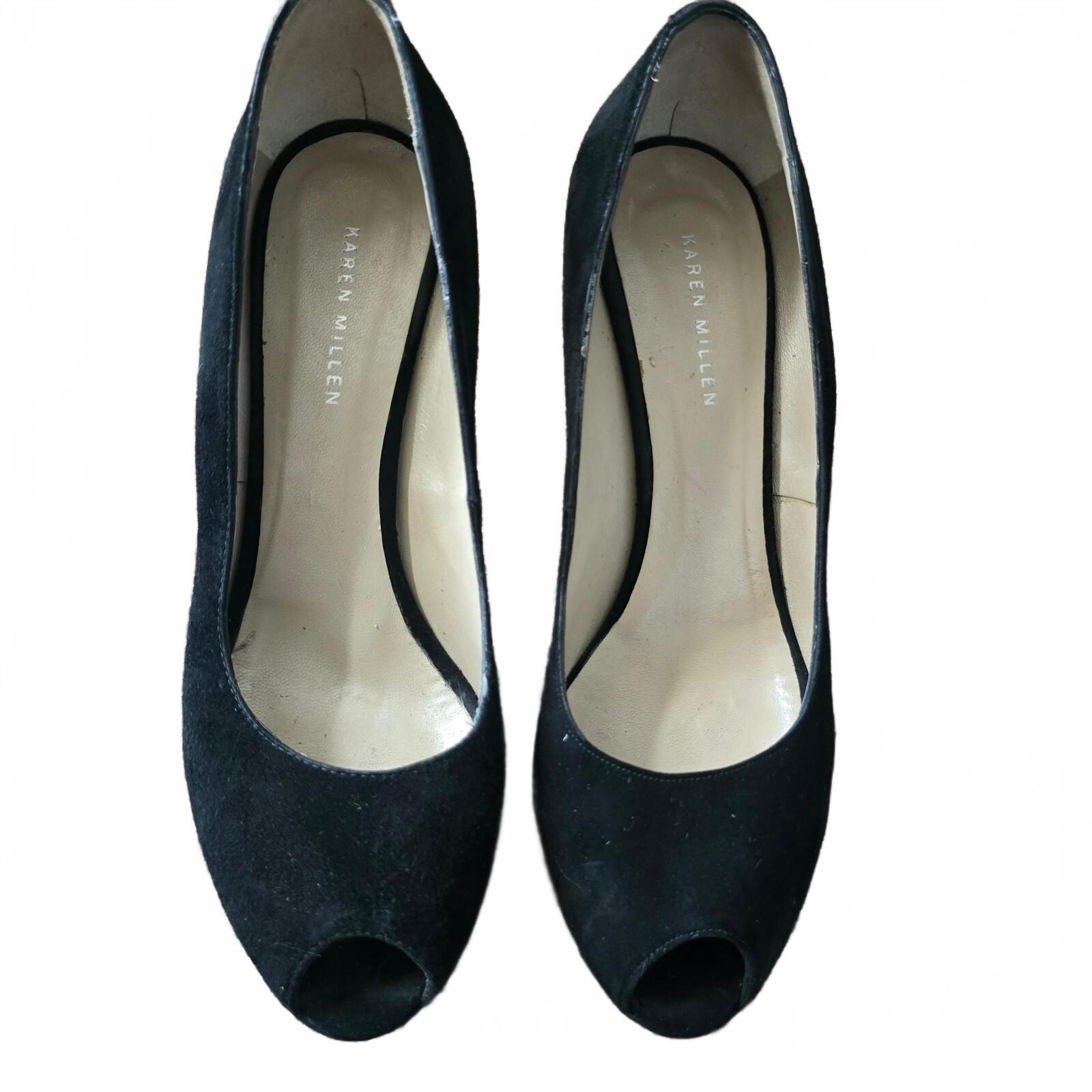 Karen Millen Black Suede Peep Toe High Heels Size 40, UK 7