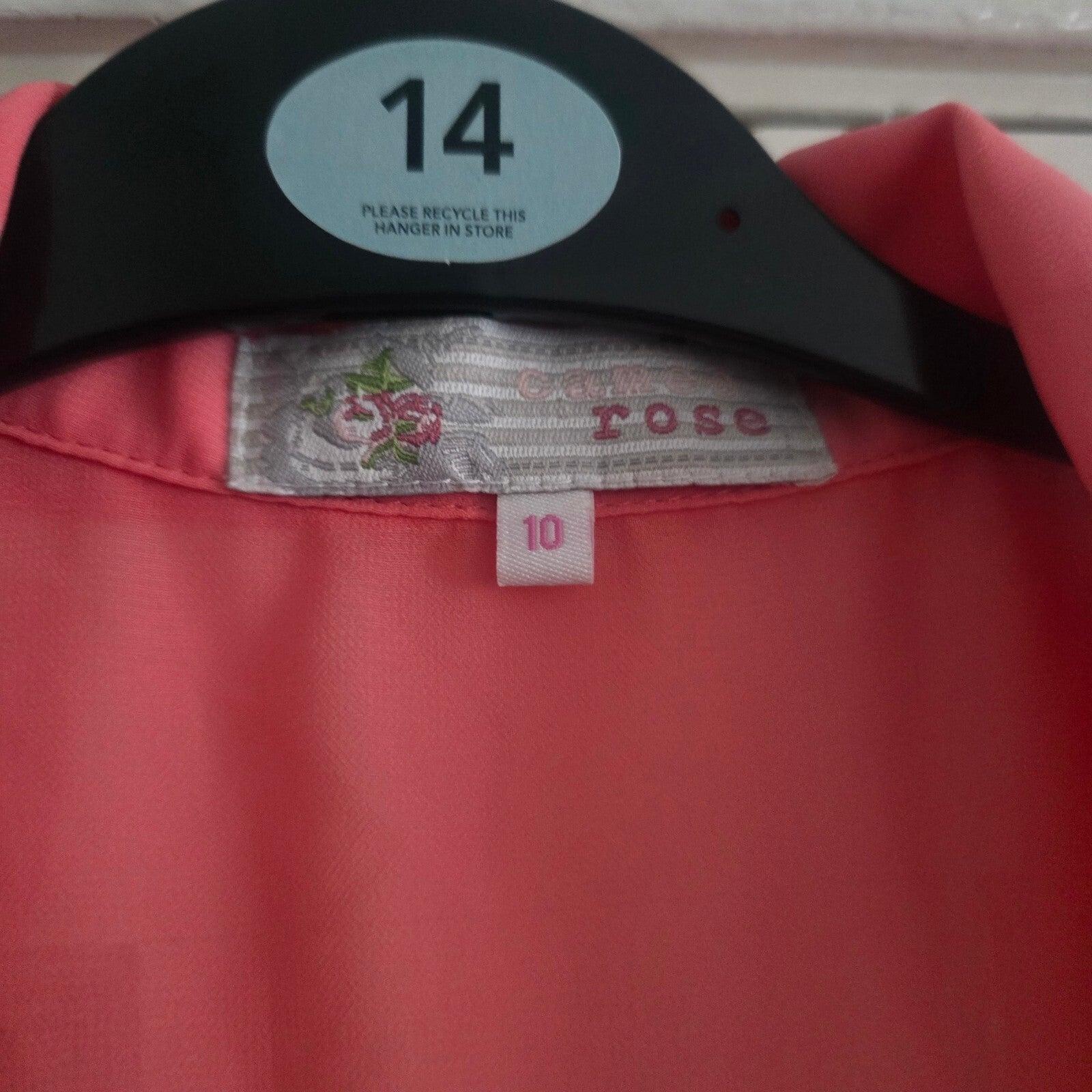 Cotton Rose Coral Sleeveless Sheer Button-Up Blouse Size 10, tie front, keyhole