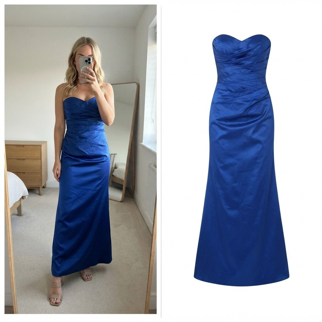 BNWT Royal Blue Strapless Formal Evening Dress UK 12, ballgown