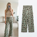 ZARA Geometric Pattern Knit Wide-Leg Trousers, Blogger item, size M