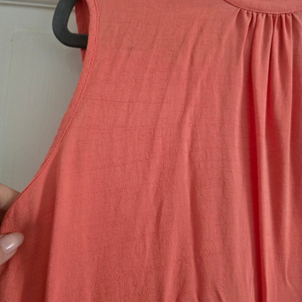 Warehouse Sleeveless Coral Viscose Top Blouse, Tie back neck, UK 10