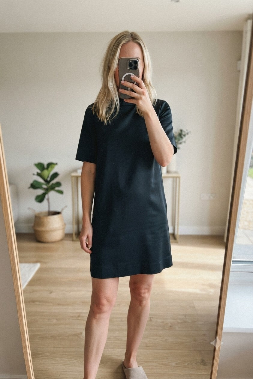 COS Black Cotton Soft Lightweight Relaxed Turtleneck Dress, Size M