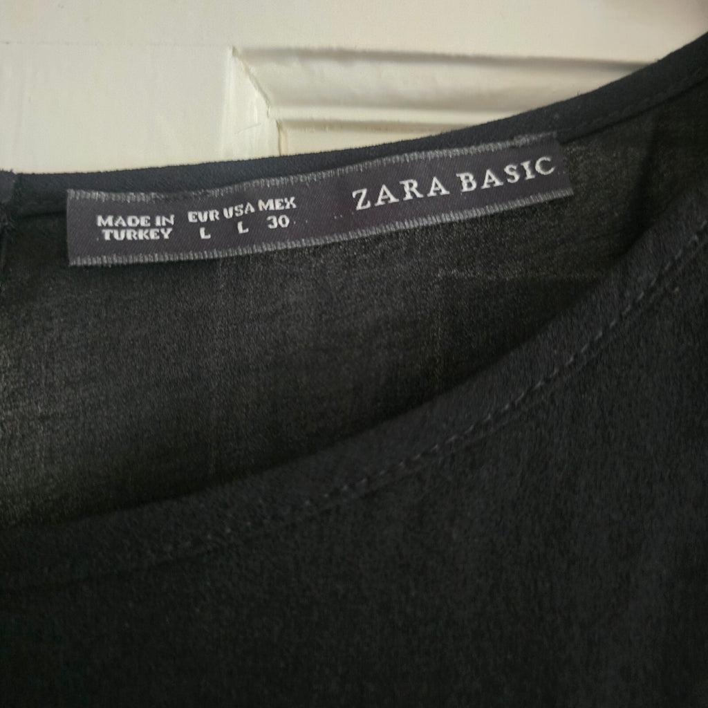 Zara Basic Black Sheer Short Sleeve Blouse Size L, lightweight, formal