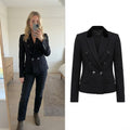 Karen Millen Black Double-Breasted Blazer Jacket UK 8, velvet collar, luxury