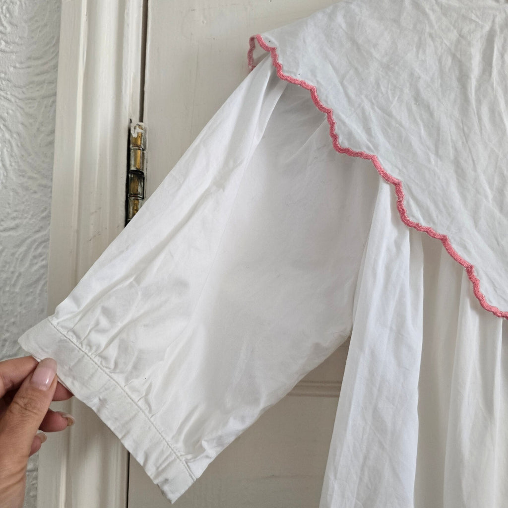 Seventy + Mochi Valentine Blouse White Organic Cotton Size 12, frill collar
